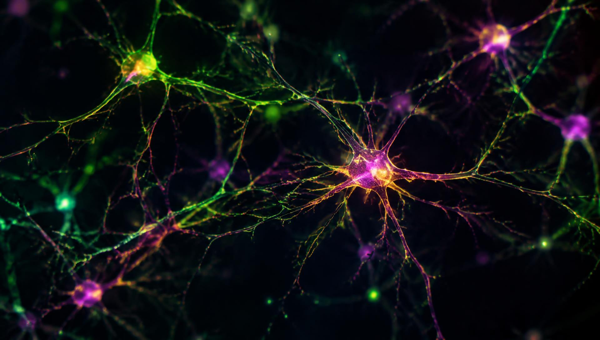 Abstract fluorescence micrograph of a neuronal network